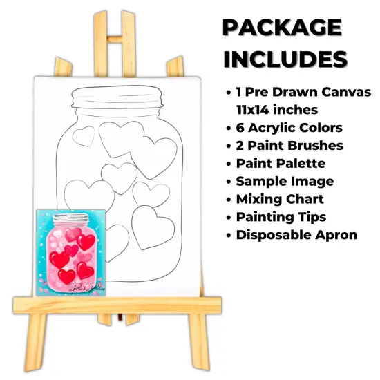 "Jar Of Hearts" DIY Canvas Art Kit, Adult Beginner, Acrylic Paint Size 11x14 inch {2}
