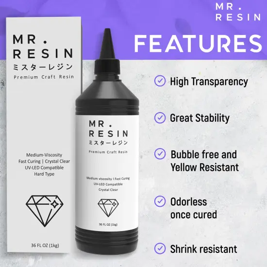 Mr.Resin&trade; Original Craft UV Resin 36oz (1kg) Crystal Clear Hard Type UV Resin for Jewelry Making, Rock Painting & More {3}
