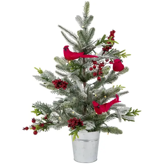 Northlight Pre-Lit LED Frosted Mixed Pine with Cardinals Potted Christmas Tree - 2' - Warm White Lights Green {1}