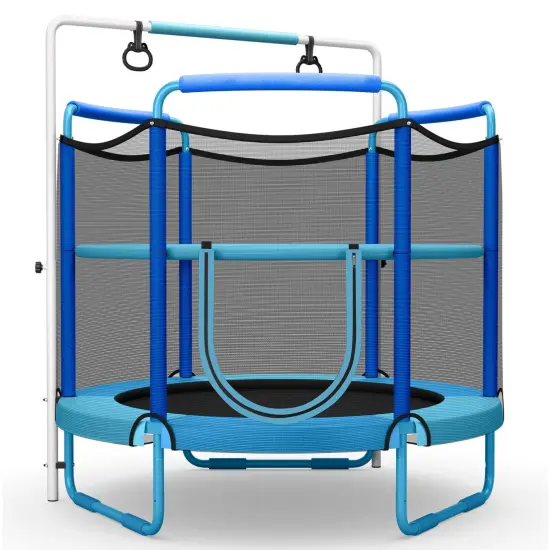 5 Feet Kids 3-in-1 Game Trampoline with Enclosure Net Spring Pad Blue {3}