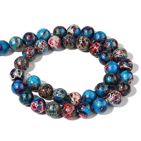 Natural Stone Beads 8mm Red Blue Imperial Jasper Polished Round Smooth Gemstone Beads for Jewelry Making Adults 15 Inch(Red Blue Imperial Jasper,8mm) {4}