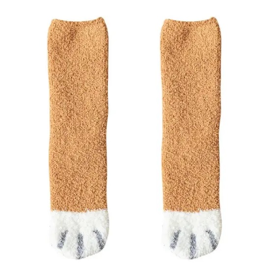 Kitcheniva Women Coral Velvet Cartoon Cat-Claw Winter Socks {1}