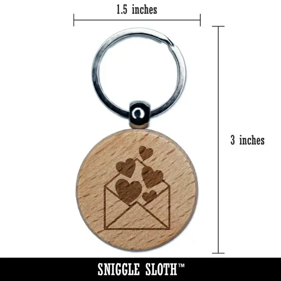 Envelope Full of Hearts Love Valentine's Day Engraved Wood Round Keychain Tag Charm {2}