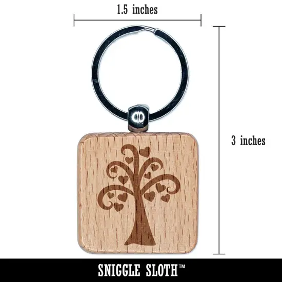 Heart Tree Valentine's Day Engraved Wood Square Keychain Tag Charm {2}