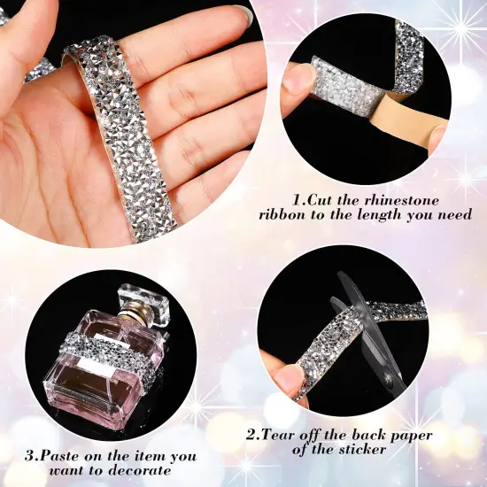 5 Rolls Crystal Rhinestone Ribbon Shiny Resin Diamond Self-Adhesive Bling Ribbon for Arts Crafts DIY Party Decor(Silver,Basic Style) {1}