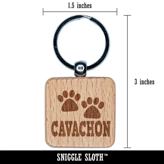 Cavachon Dog Paw Prints Fun Text Engraved Wood Square Keychain Tag Charm {2}