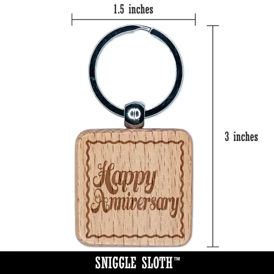 Happy Anniversary Elegant Text Engraved Wood Square Keychain Tag Charm {2}