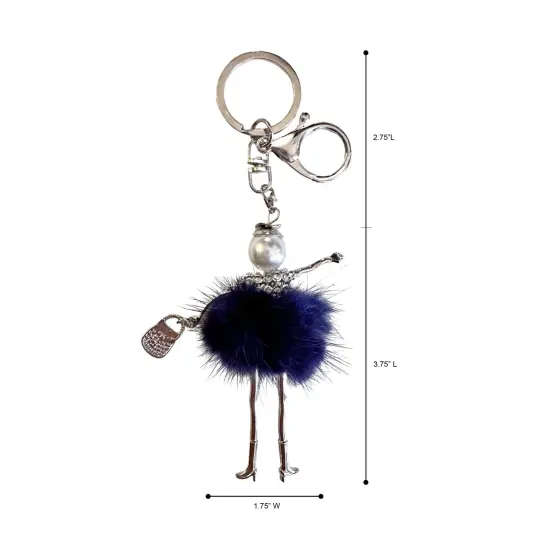 Wrapables Hanging Fashionista Doll Keychain, Crystal Rhinestone Keyring Bag Charm, Navy Pom Pom {2}