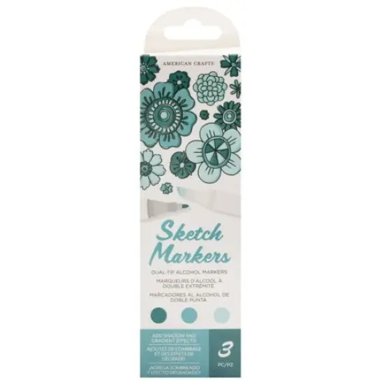 American Crafts Sketch Markers Collection Dual Tip Chisel & Fine Point 3 pck Peacock 34007539 {3}