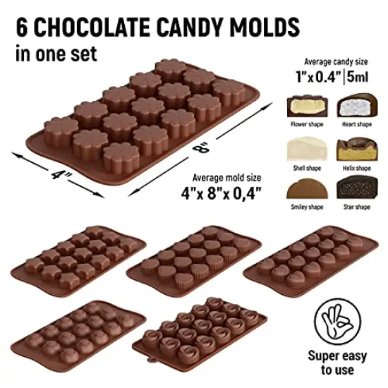 6 Pieces Chocolate Molds Silicone Set - Free Recipes Ebook - Food Grade Candy Molds Silicone - Easy to Use Non-Stick Silicone Molds for Candy {1}