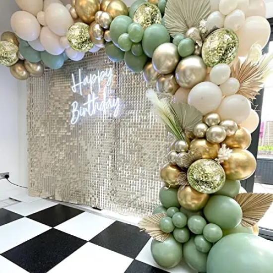 130 Pieces Sage Green Gold Balloons Garland Kit,Olive Green Gold Confetti Blush Balloons Arch for Birthday Baby Shower Bridal Shower Engagement Wild One Party Decor&hellip; {2}