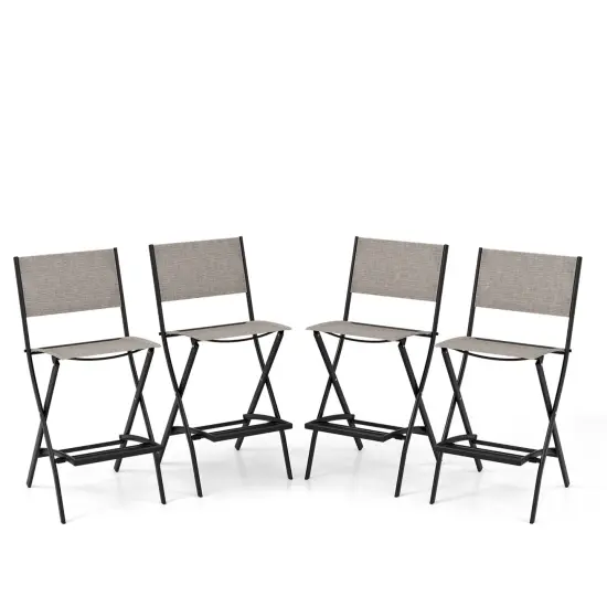 Costway Set of 4 Outdoor Bar Chair Folding Bar Height Stool with Metal Frame Blue/Coffee {8}