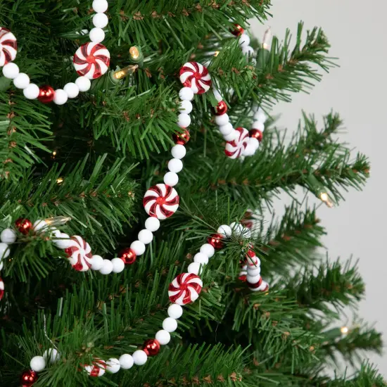Northlight 9' Red and White Peppermint Candy Beaded Christmas Garland, Unlit {3}