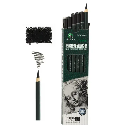 Maries Artist Charcoal Pencil 12 Piece Set, Black Paper Handle Charcoal Pencils for Drawing and Sketching {1}