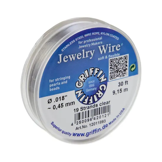 Griffin Jewelry Wire .018" Clear 19 Strand (30ft) Stainless Steel Wire Rope, Nylon Coated {1}
