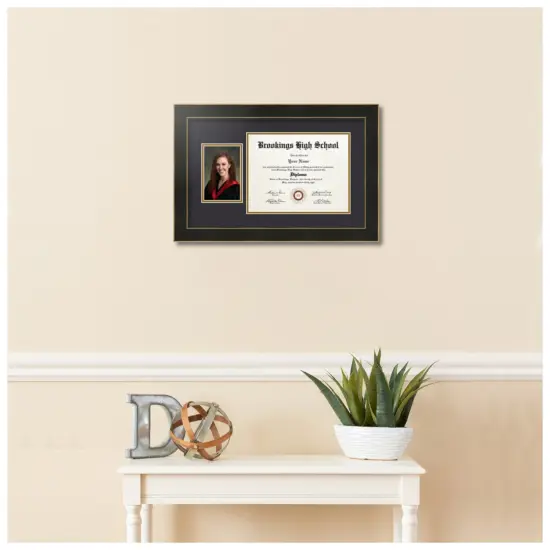 ArtToFrames 8.5x11 inch Diploma Frame with 6" x 8" Inch Image Opening - Framed with Black and Gold Mats, Comes with Regular Acrylic and Sawtooth Hanger for Wall Hanging (DT-8.5x11) {2}