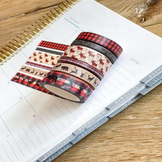 Christmas Buffalo Plaid Deer Holiday Red & Black Washi Tape Set (#W038) {6}