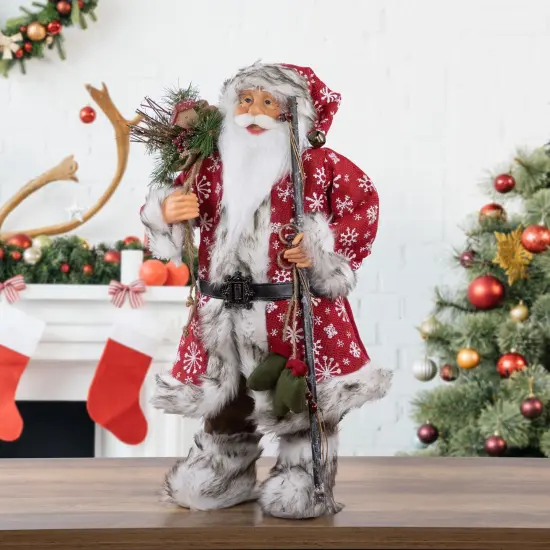 Northlight 24" Snowflake Santa Claus with Staff and Mittens Christmas Figure Red {3}