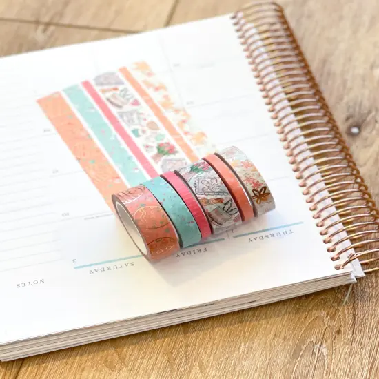 FOILED Easter Rose Gold Bunnies & Flowers Peach & Blue Washi Tape Set (#W055) {4}