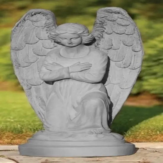 Roman 30.75" Gray Kneeling Angel with Arms Folded Outdoor Garden Statue {3}