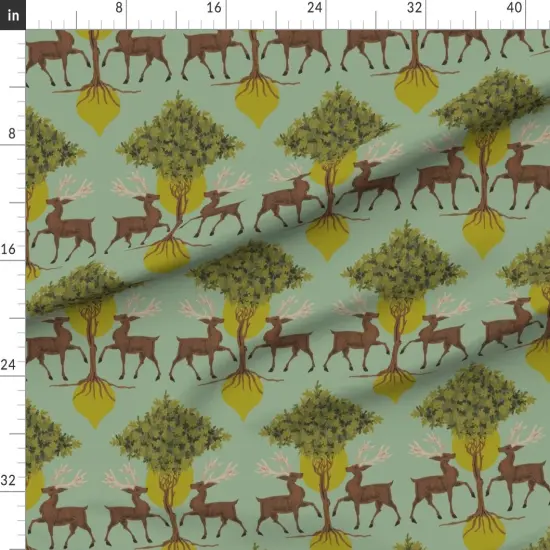 Various Fabrics by the Yard or Fat Quarter Woodland Nature Mint Green Vintage Style Animals Woods Trees Botanical Whimsical Custom Printed Fabric by Spoonflower {1}