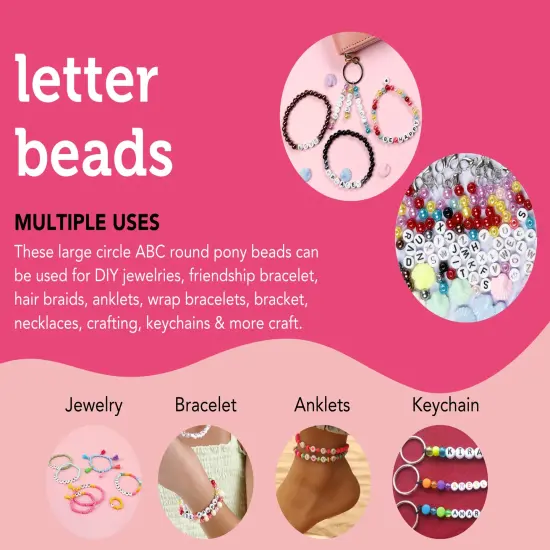 3 PACK - Incraftables 3 Colors Letter Beads for Jewelry Making (7mm, 1080pcs). A-Z Black, Silver & Rose Gold Alphabet for DIY Friendship Bracelets & Crafts. ABC & Heart Bead w/Elastic String & Organizer {4}