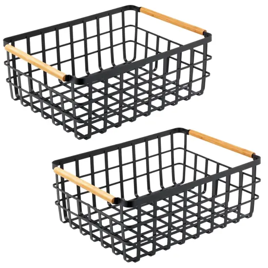 mDesign Metal Food Organizer Storage Bins with Bamboo Handles - 2 Pack {4}