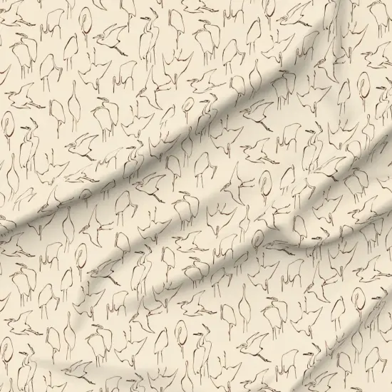 Various Fabrics by the Yard or Fat Quarter Japanese Birds Hand Drawn Ukiyo-E Traditional Beige Sketch Neutral Cream Outline Custom Printed Fabric by Spoonflower {6}