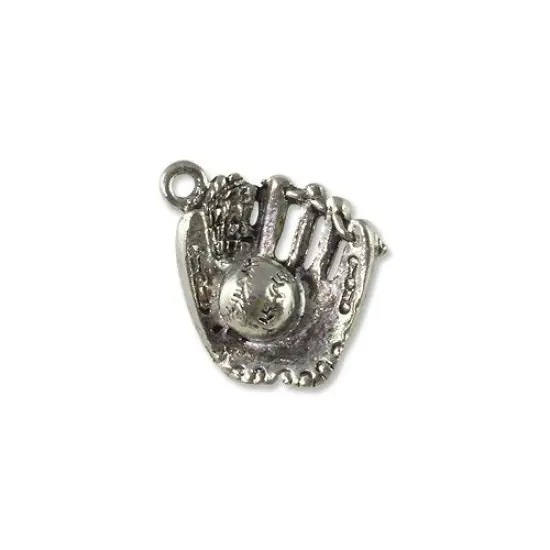 Baseball Glove and Ball Charm for Jewelry Making 16x20mm Pewter Antique Silver Plated (1-Pc) {1}