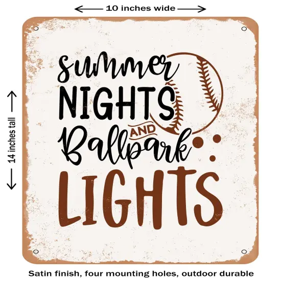 DECORATIVE METAL SIGN - Summer Nights and Ballpark Lights- Vintage Rusty Look {1}
