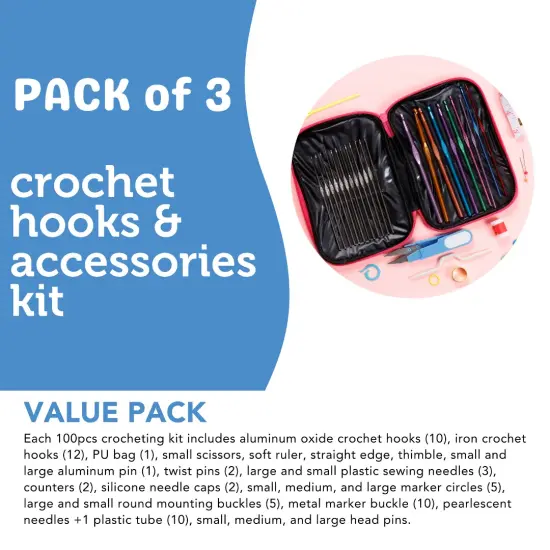 3 PACK - Incraftables Crochet Hook Set with Case 100pcs. Best Crochet Hook Kit for Beginners & Professionals. Ergonomic Crochet Tools with Needles, Scissors, Ruler, Head Pins & Accessories for Kids & Adults {3}
