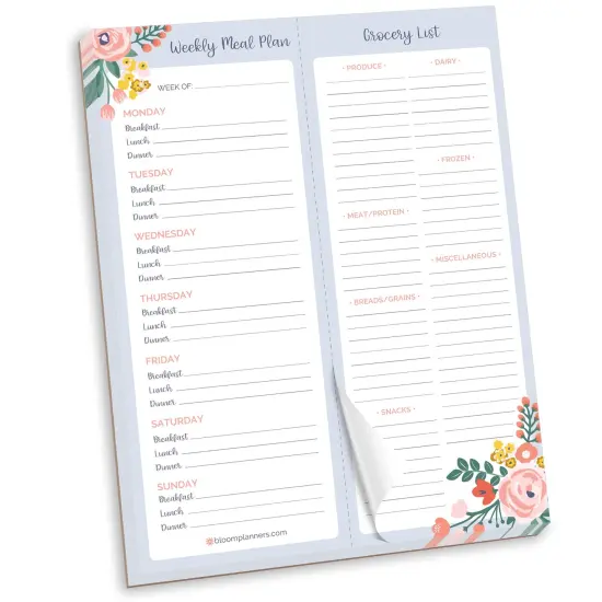 bloom daily planners Planning Pad, 8.5" x 11", Meal & Grocery Pad with Magnets, Blue Floral {3}