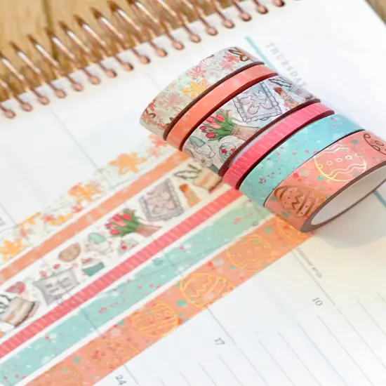 FOILED Easter Rose Gold Bunnies & Flowers Peach & Blue Washi Tape Set (#W055) {3}