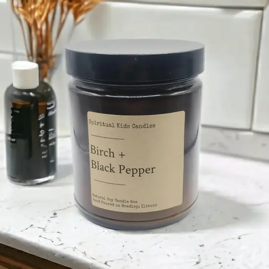 Birch & Black Pepper Soy Candle 8oz 35-40 Hours Hand Poured with All Natural Soy wax and Fragrant/Essential Oils! {2}