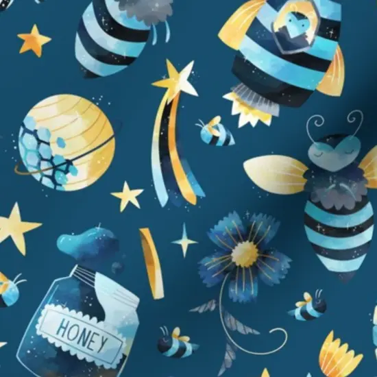 Various Fabrics by the Yard or Fat Quarter Whimsical Bees Outer Space Celestial Night Sky Exploration Astronauts Blue Yellow Custom Printed Fabric by Spoonflower {7}