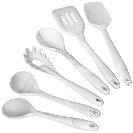 mDesign Silicone Kitchen Utensil Set - Large - Marble {4}