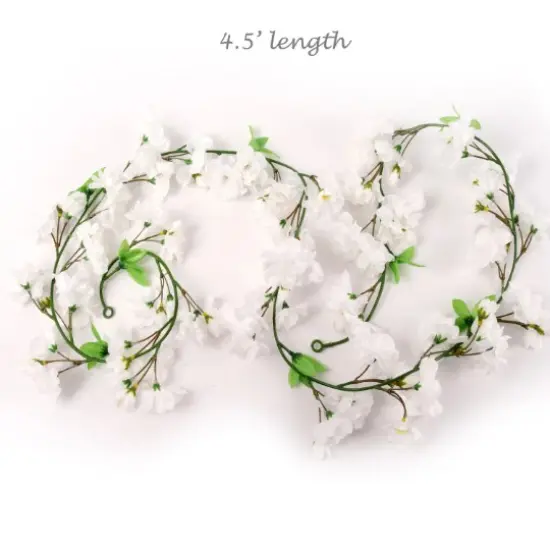4.5-Foot White Cherry Blossom Garland - Set of 6 Lifelike Silk Flowers & Foliage, Ideal Spring Garlands for Party, Event, Home & Office Decor - Floral Home by Artificial Flowers {3}