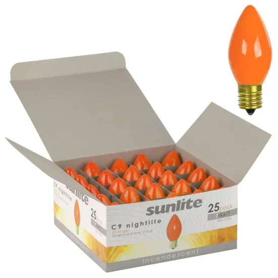 25Pk - SUNLITE 7w C9 120v Intermediate Base Orange lamp {1}