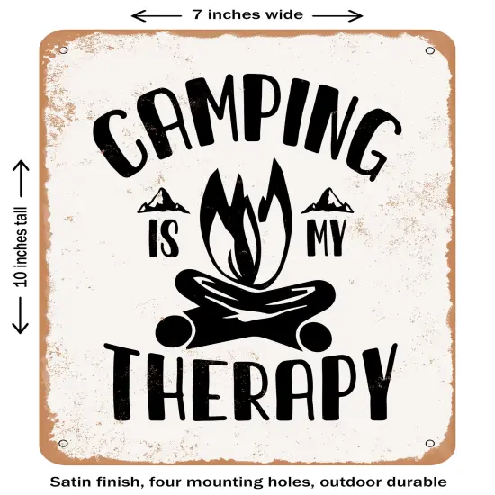 DECORATIVE METAL SIGN - Camping is My therapy - 2- Vintage Rusty Look {1}