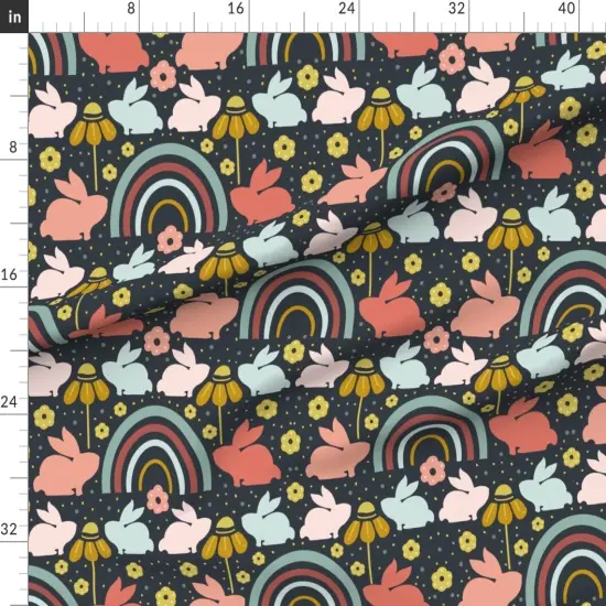 Various Fabrics by the Yard or Fat Quarter Spring Rabbit Coral Pink Aqua Yellow Easter Bunny Rainbow Boho Bunnies Custom Printed Fabric by Spoonflower {1}