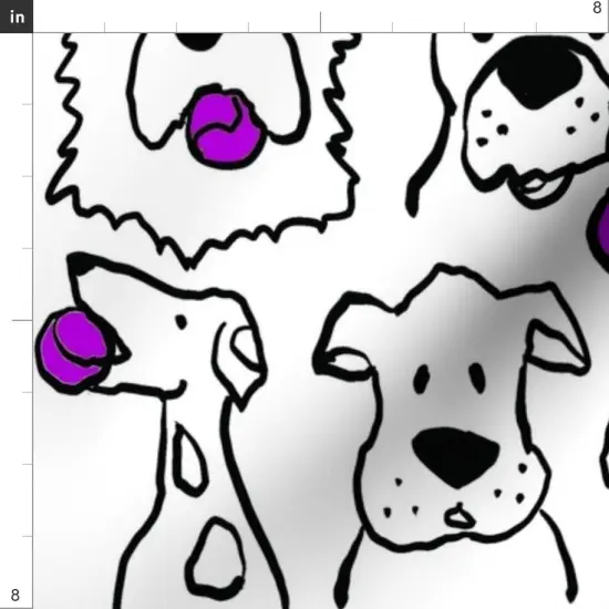 Various Fabrics by the Yard or Fat Quarter Playful Puppies Cartoon Dog Purple Tennis Ball Custom Printed Fabric by Spoonflower {4}