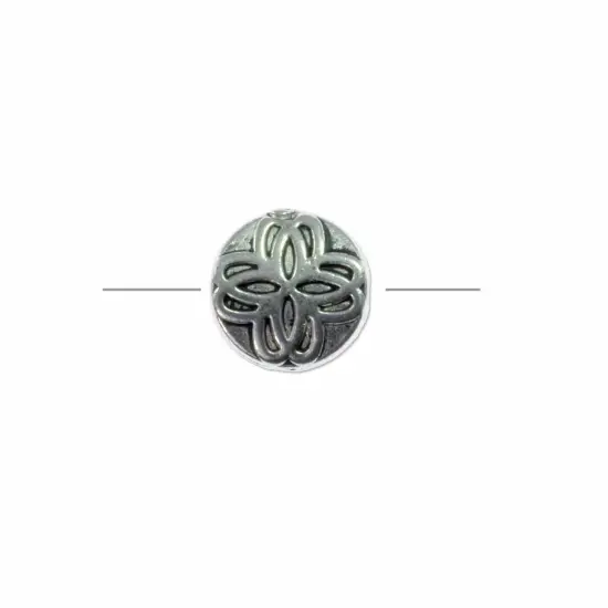 Scrollwork Clover Coin Bead 10mm Pewter Antique Silver Plated (Package of 1) {1}