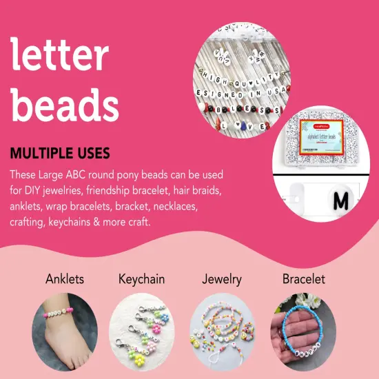 3 PACK - Incraftables 1200pcs Round Letter Beads for Jewelry Making (7mm). A-Z Letters Black Alphabet for DIY Friendship Bracelets & Crafts. ABC Circle & Heart Bead w/Elastic String, Clasps & Organizer Box {4}