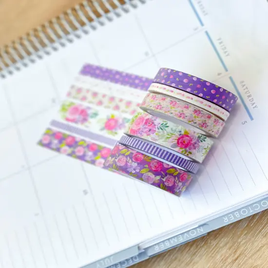 Purple Flowers & Stripes Spring Floral Washi Tape Set (#W046) {3}