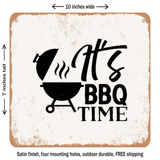 DECORATIVE METAL SIGN - It's BBQ Time - Vintage Rusty Look {1}