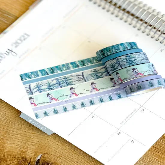 Winter Snowman Snowy Trees Forest Periwinkle Washi Tape Set (#W006) {4}