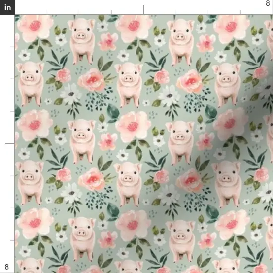 Various Fabrics by the Yard or Fat Quarter Floral Spring Pig Watercolor Piglet Blush Pink Cute Pigs Mint Blue Farm Decor Custom Printed Fabric by Spoonflower {4}