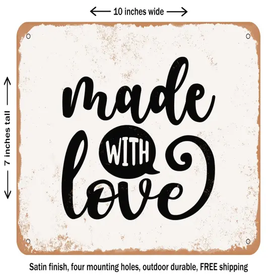 DECORATIVE METAL SIGN - Made With Love - 6 - Vintage Rusty Look {2}