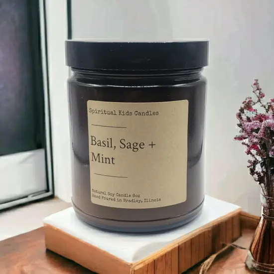 Basil, Sage & Mint Soy Candle 8oz 35-40 Hour Hand Poured with All Natural Soy Wax and Fragrant/ Essential Oils! {3}