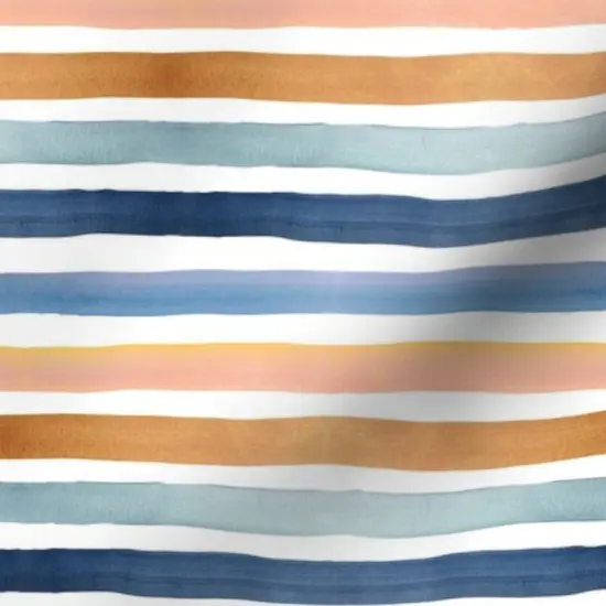 Various Fabrics by the Yard or Fat Quarter Watercolor Stripes Retro Blue Boho Orange Yellow Painterly Summer Custom Printed Fabric by Spoonflower {7}